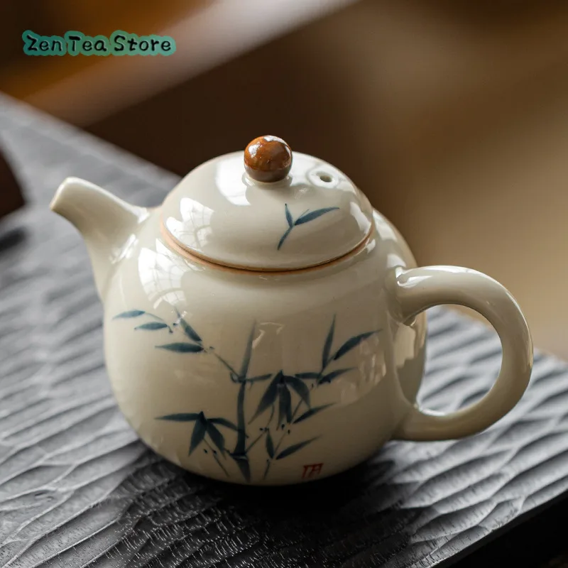 Wood Ash Under The Glaze Hand-painted Bamboo Rhyme Teapot Teapot Ceramic Home Chinese Style Tea Single Pot Kung Fu Tea Set