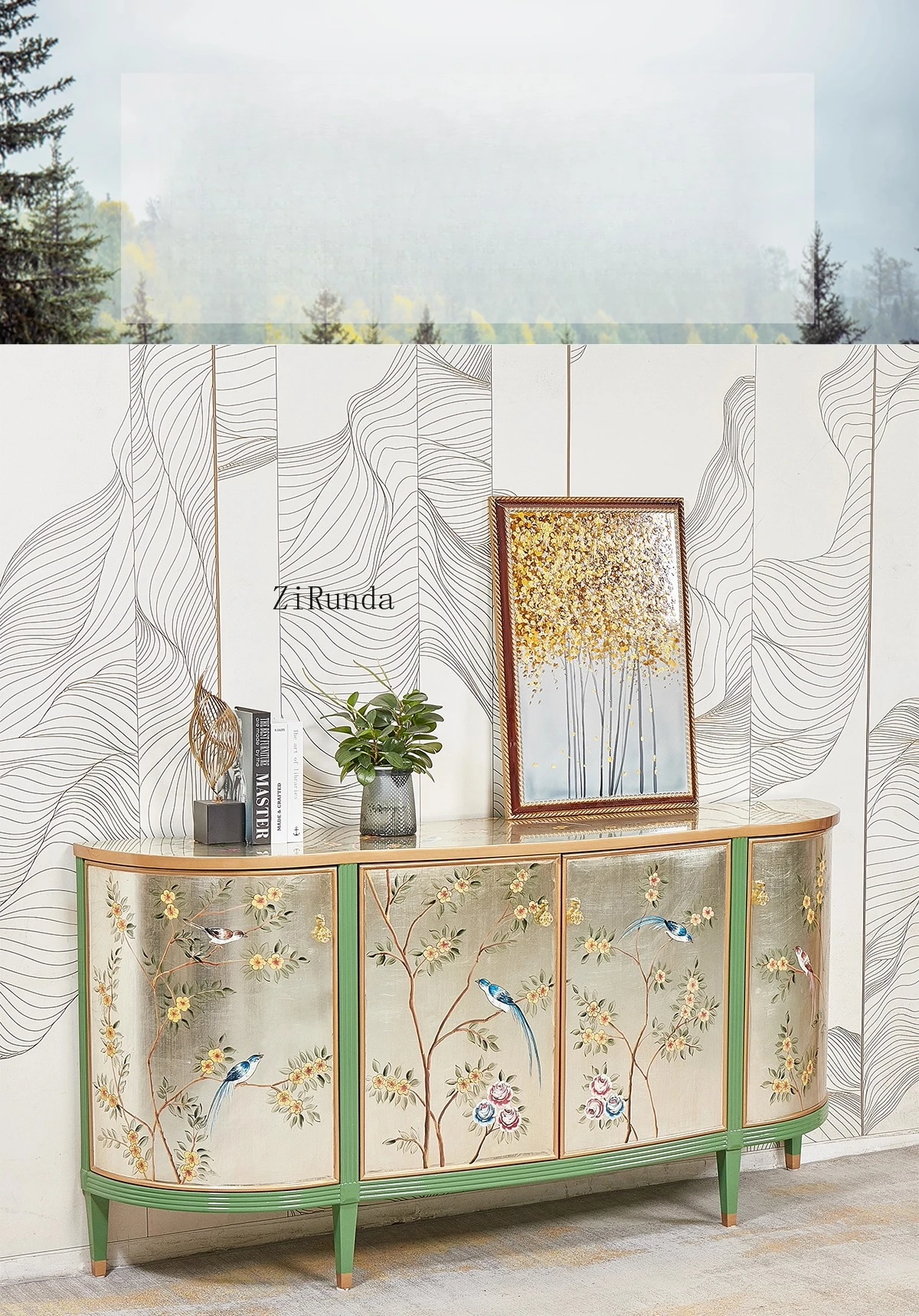 

European retro solid wood entrance hand-painted classical decorative cabinet painted storage foyer partition cabinet