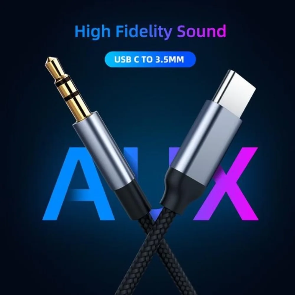 Nylon Braided USB C to 3.5mm Audio Cable Adapter Car Headphone Extension Cable for Music Enjoyment Portable Durable