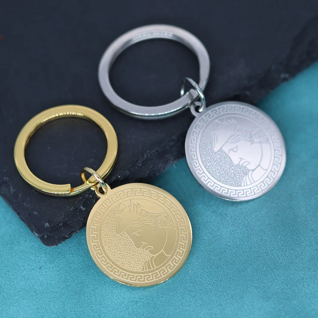 Handmade Alexander The Great Stainless Steel Round Pendant Keychain Ancient Greek Tetradrachmon Key Chains Men Women Amulet Gift