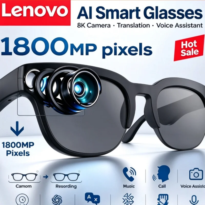 Lenovo Smart Glasses Voice Assistant Music Touch Control Bluetooth Call Men Women Multifunctional Outdoor Fashion Sunglasses