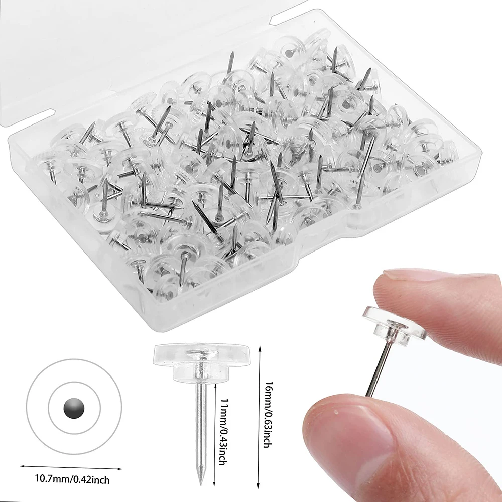 120pcs/box Clear Push Pins Thumb Tacks with Storage Box Flat Head Push Pins for Bulletin Board Photos Postcards Office Home - Detail 1