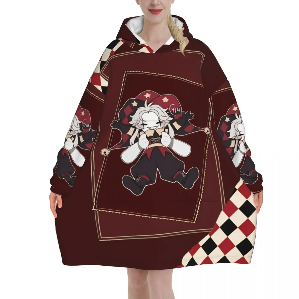 Pierrots The Freak Circus Blanket Hoodie Wearable Blanket Oversize with Pocket Warm Sleeping Bag Soft Cozy Onesie