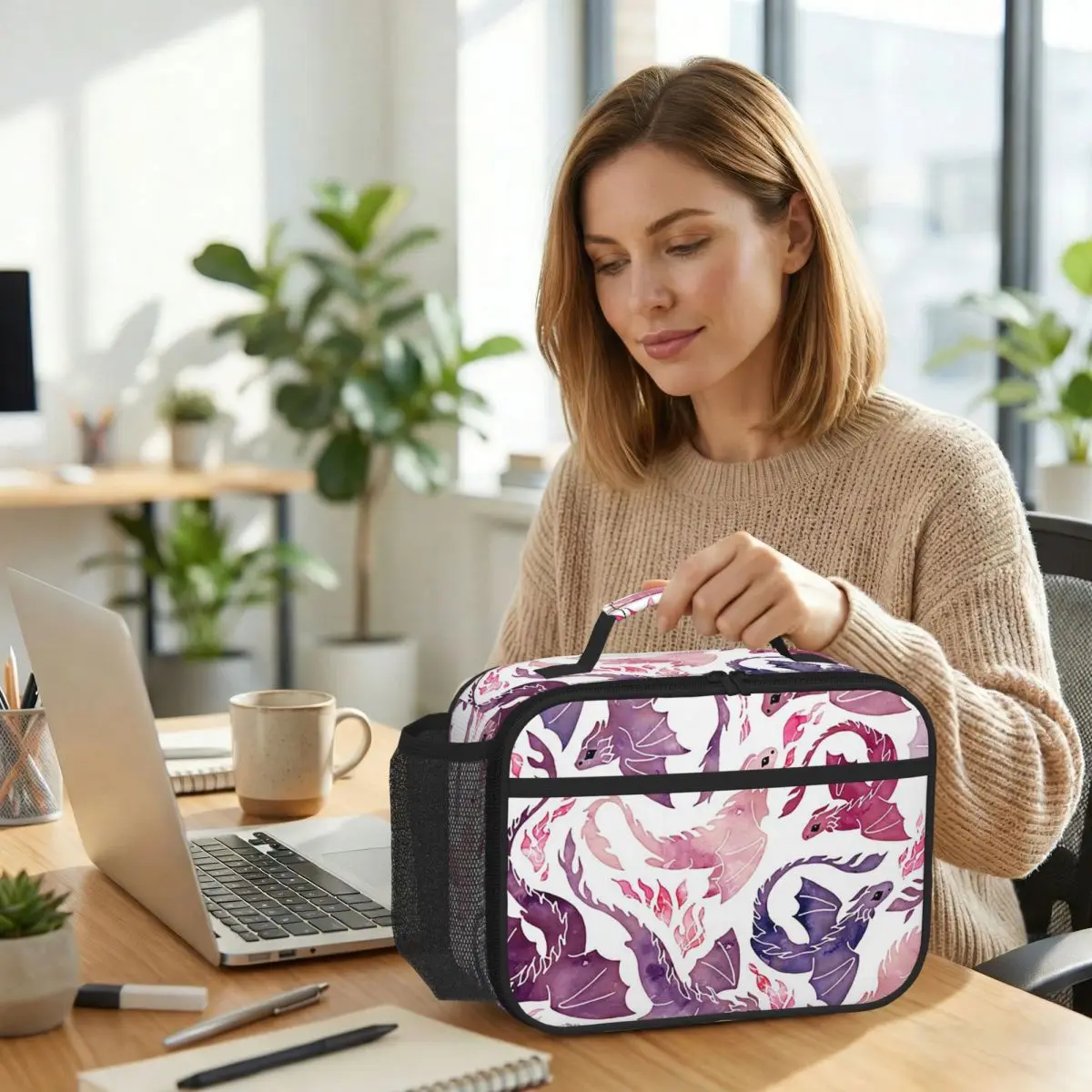Dragon Fire Pink & Purple Insulated Lunch Bag for Women Office Cooler Thermal Food Box Tote Leakproof Lunch Boxes Container