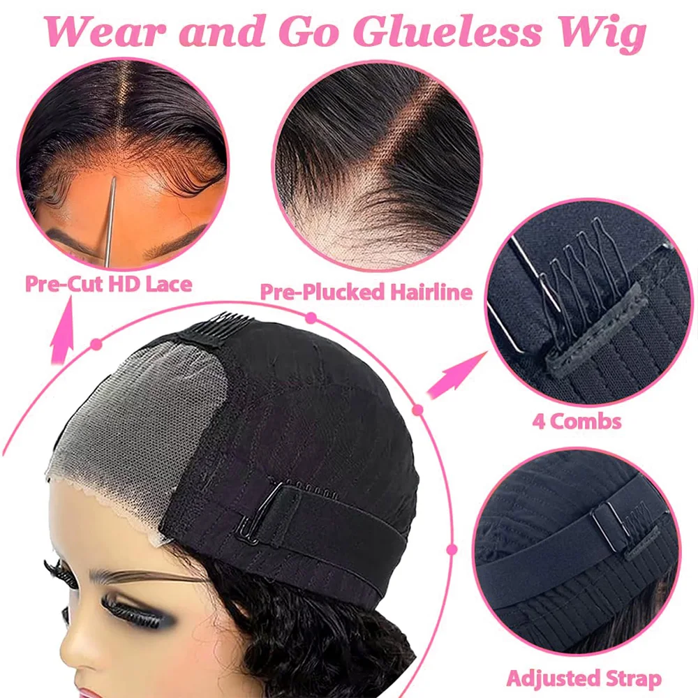 여성용 무접착 딥 웨이브 레이스 프론탈 가발 5x5 4x4 글루리스 밥 가발 곱슬머리 인모 가발 250 밀도 즉시 착용 가능