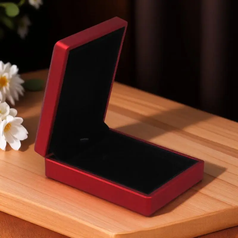 Premium LED Jewelry Box with Automatic Light Activation When Opened for Gifts Storage Display Red Size 7x9x3.2cm Chic Scratch
