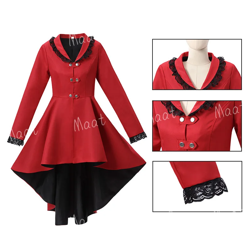 Women Medieval Victorian Cosplay Costume Tuxedo Tailcoat Gothic Steampunk Trench Irregular Hem Vintage Frock Outfit Coat