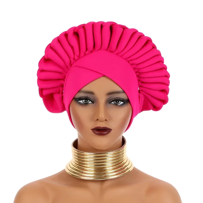 

Африканские головные уборы Auto Gele Aso Oke, готовые к ношению Autogele Africa Shimmer Hijab Cap, нигерийский свадебный геле, мусульманский тюрбан, повязка на голову