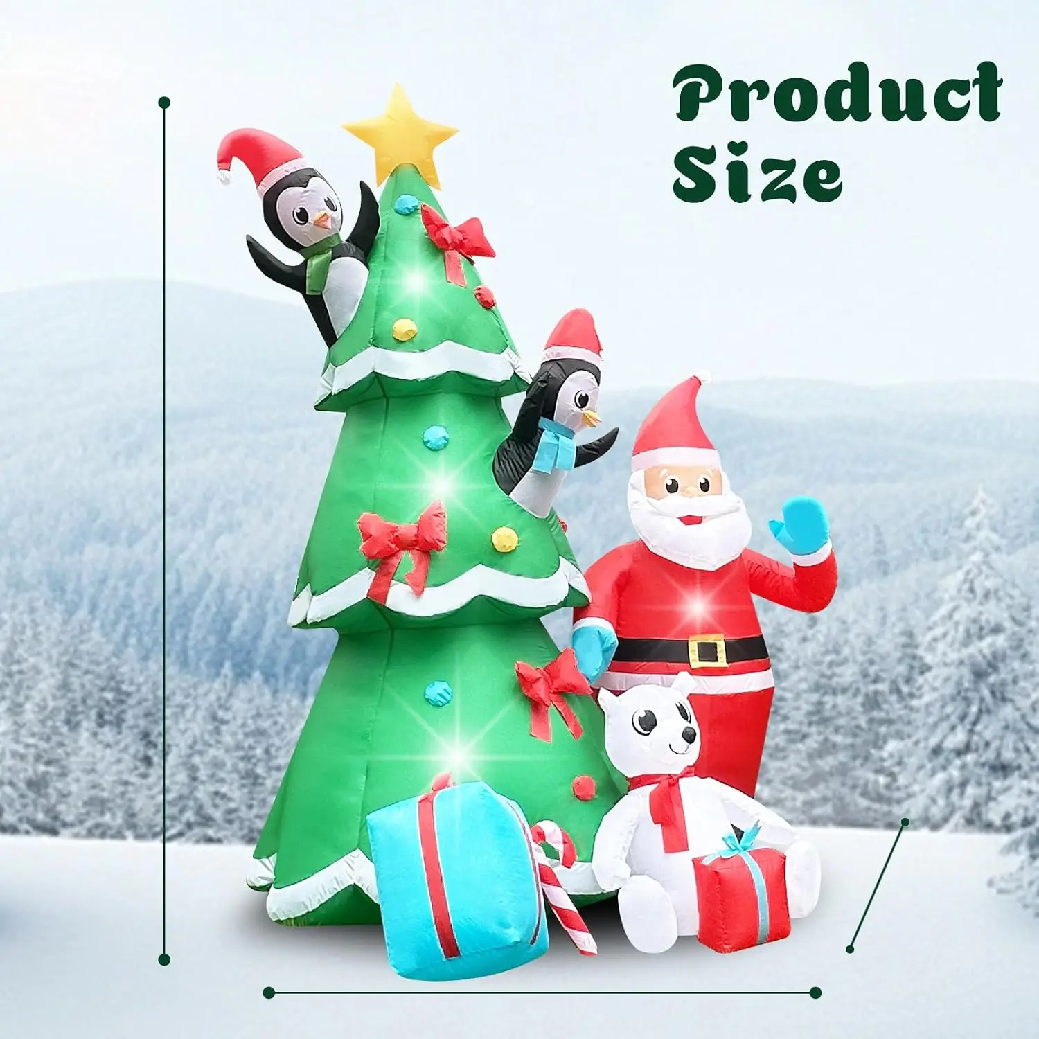 10FT Lighted Inflatable Christmas Tree Outdoor Decoration Set with Santa Claus, Fun Penguin, Polar Bear and Presents, Blow-Up Holiday Yard Display