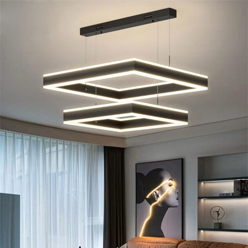 

Modern Square Led Pendant Lights for Living Dining Room Kitchen Room Desks Bedroom Black Chandelier Home Decor Light Fixture