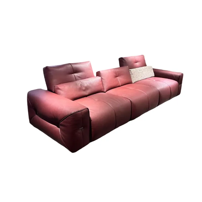 

Modern living room straight row large flat layer red leather sofa
