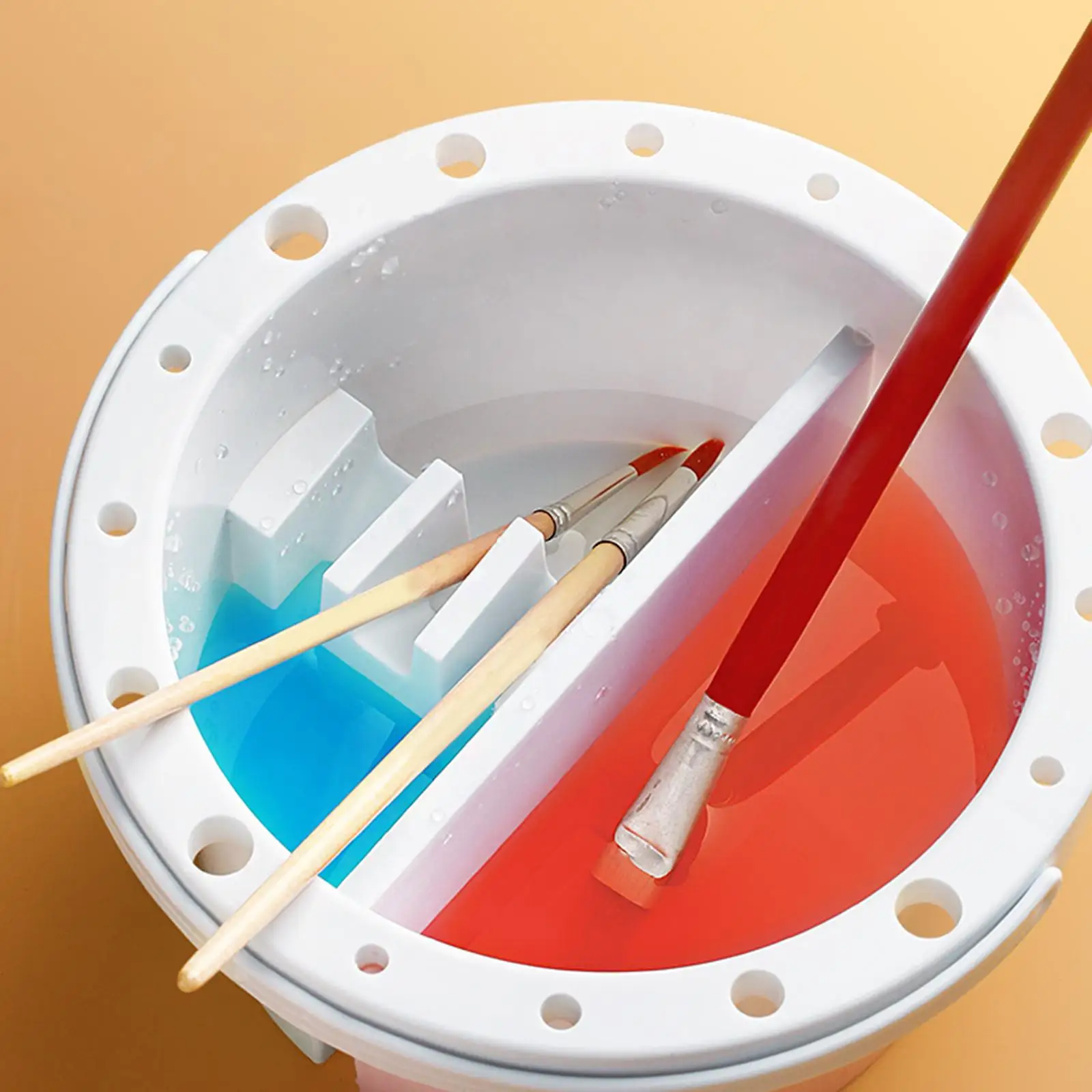 Painting Brush Basin Painting Brush Washing Bucket with Palette Pens Holder Organizers Tub Paint Brush Cleaner for Oil Painting