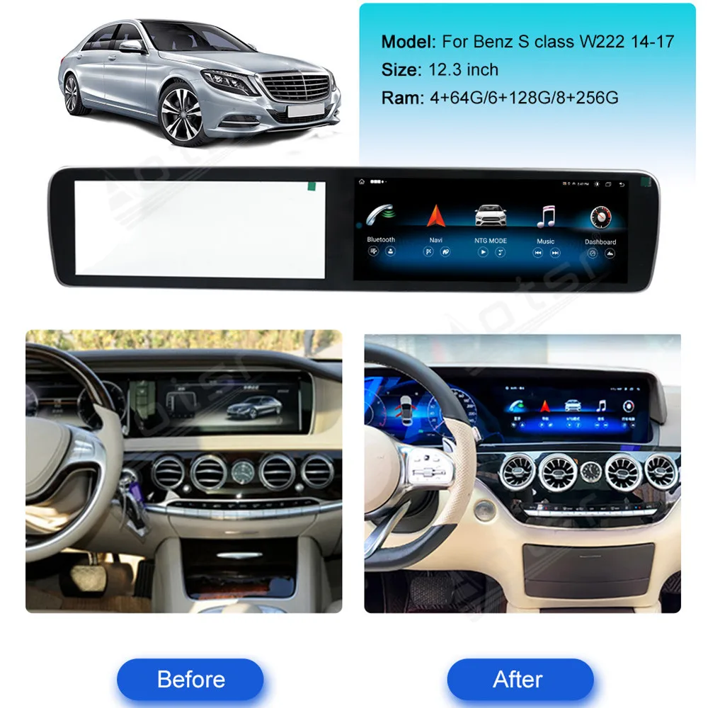 Qualcomm 12.3’’ Android 14 Carplay For Mercedes-Benz S222 2013-2017 GPS Navigation Car Radio HD Touch Screen Auto Stereo