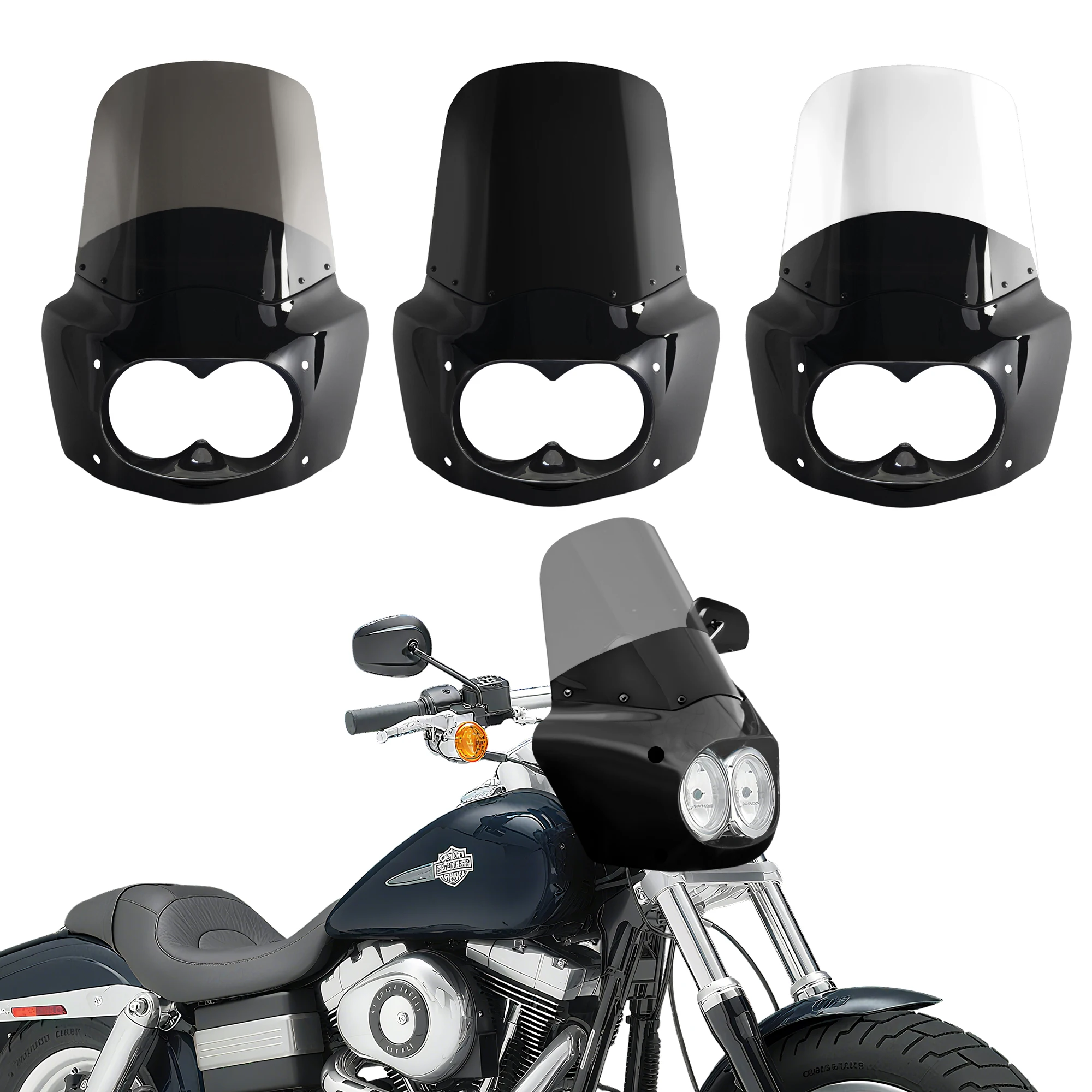 Fat Bob Voorruit 15 "Voorruit Dyna Fat Bob Motorfiets Dubbele Lamp Kuip Alleen Voor Harley Dyna Fat Bob FXDF 2008-2017 - afbeelding 2