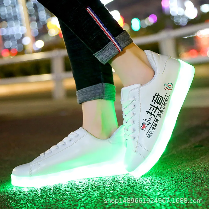 New LED Luminous Shoes Glow-In-The-Dark Ghost Walking Shoes Adult USB Charging Shoes with Light Man\'s Casual Sports Shoes