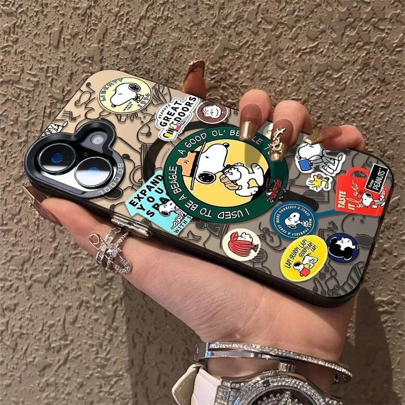 Casing Ponsel Stempel Snoopy Lucu untuk iPhone 11 12 13 14 15 16 Pro Max Pos Office Snoopys Magnetik untuk Penutup Tahan Benturan Magsafe