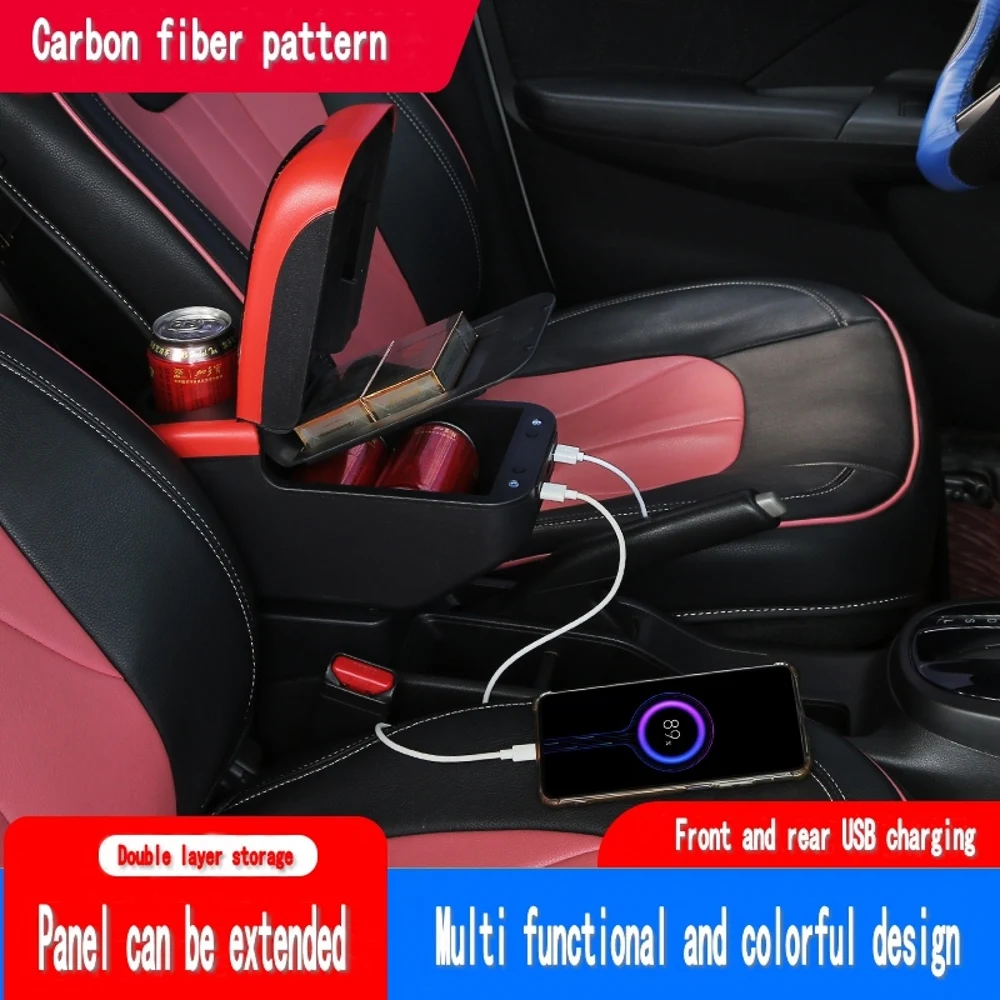 For Car Renault Sandero Stepway Armrest Box Arm Elbow Rest Center Console Storage Case with Cup Holder USB Port