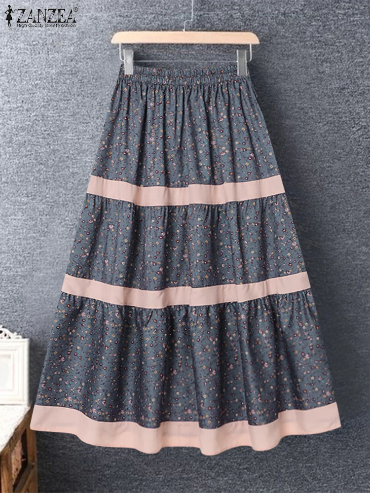 

ZANZEA Women Maxi Long Skirts 2024 Casual Loose Floral Printing Jupes Elastic Waist A-Line Overskirts Fashion Harajuku Faldas