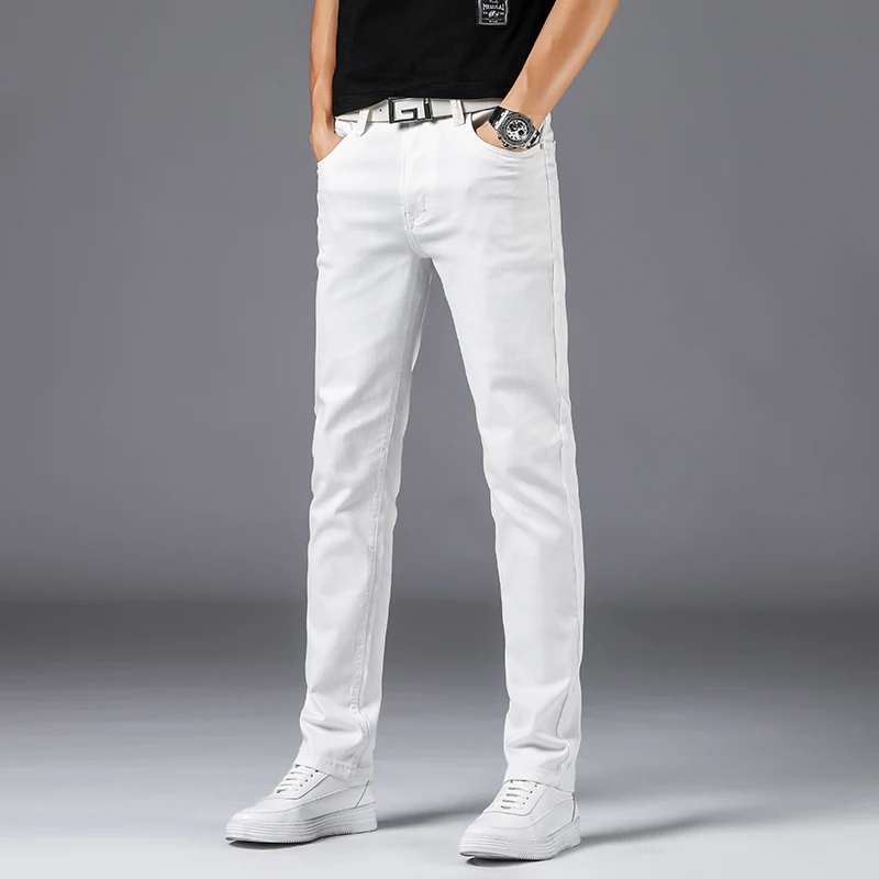 

Men's Clothing White Slim Jeans Autumn New Pants Classic Style High Quality ElasticTrousers Male Brand