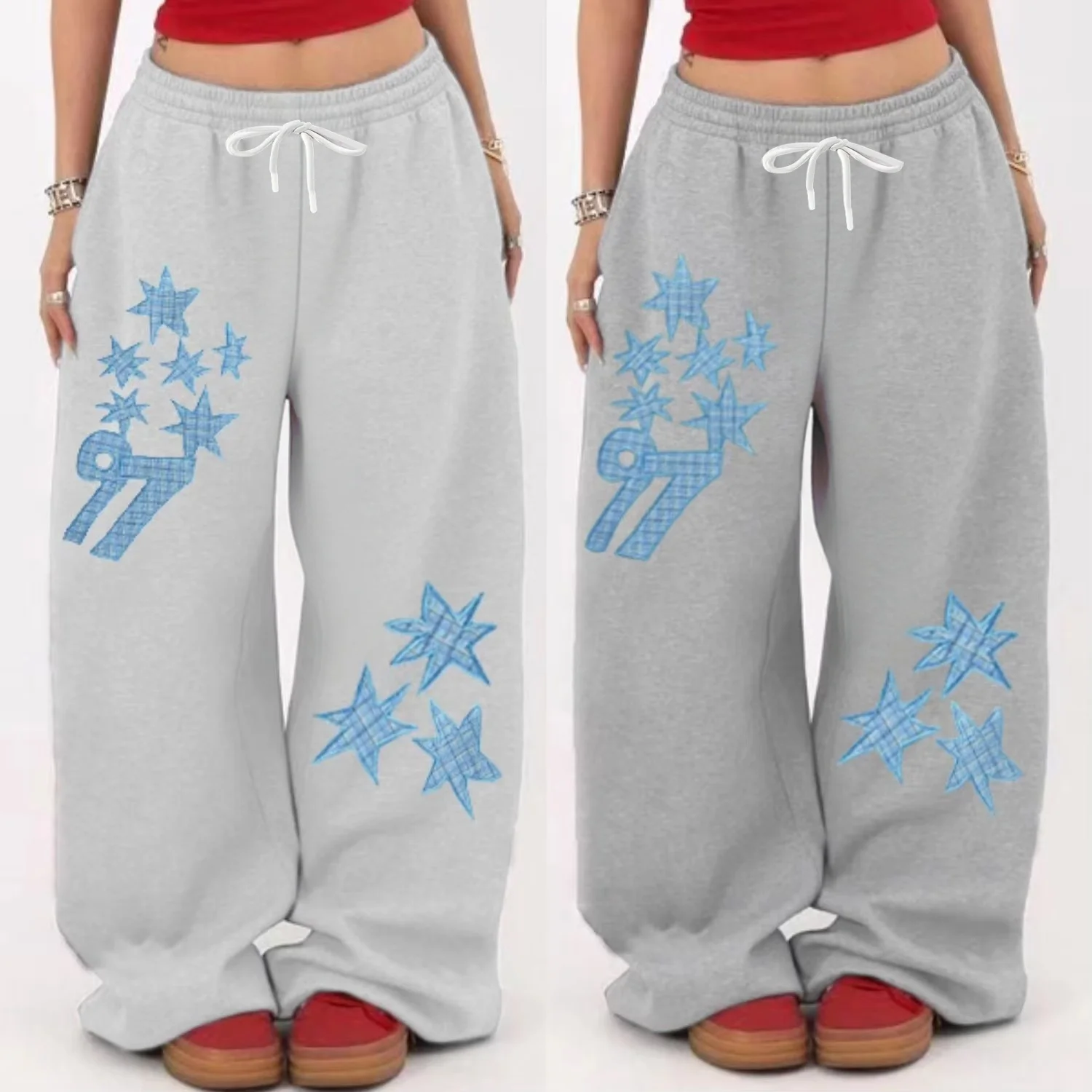 American Y2K street dance star print drawstring trousers jazz letter printing loose casual pants floor trousers for adults/kids