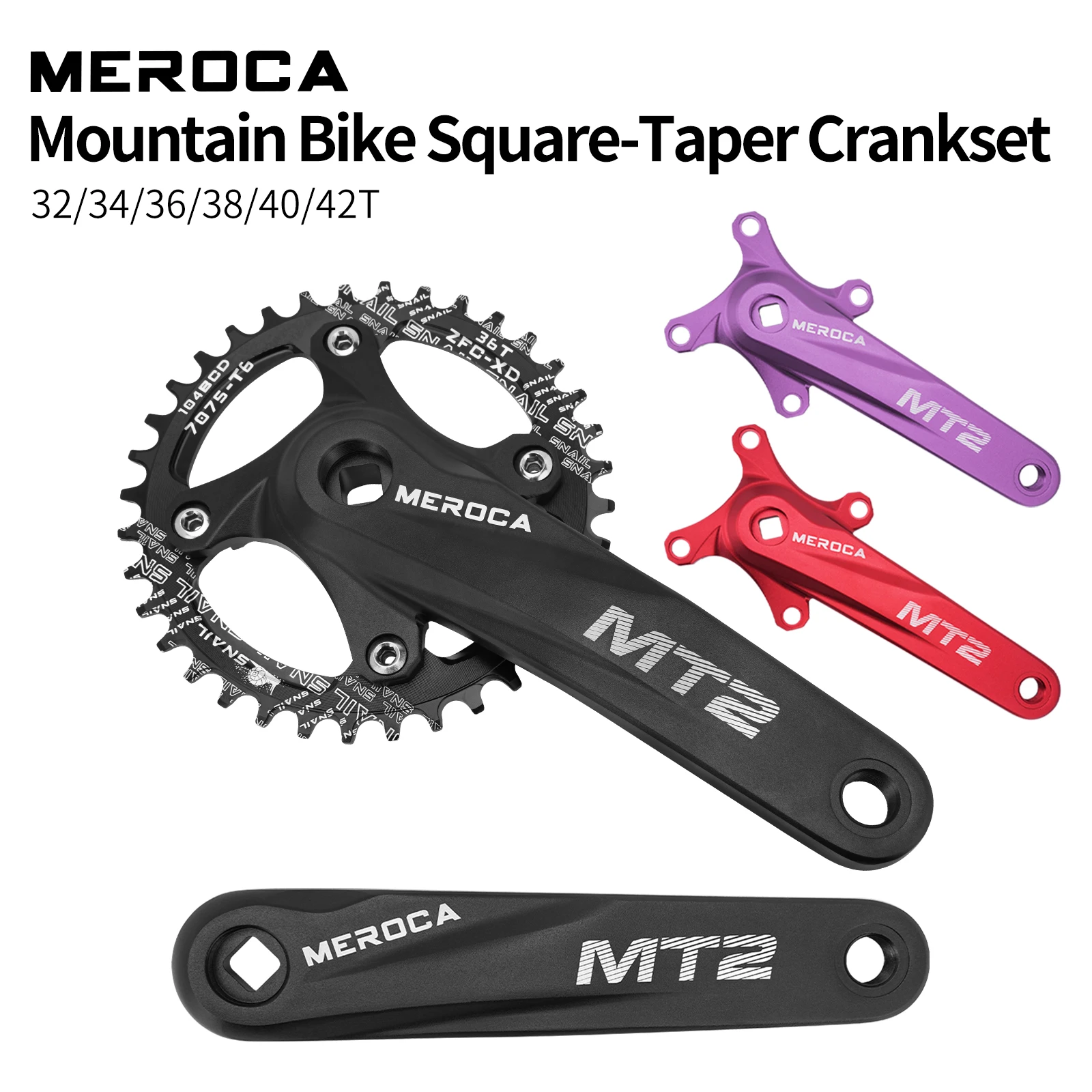 MEROCA MT2 Square Taper MTB Crankset Aluminum Alloy 170mm Crank 104BCD Narrow Wide Chainring 32-42T 8-12 Speed Bicycle Crank