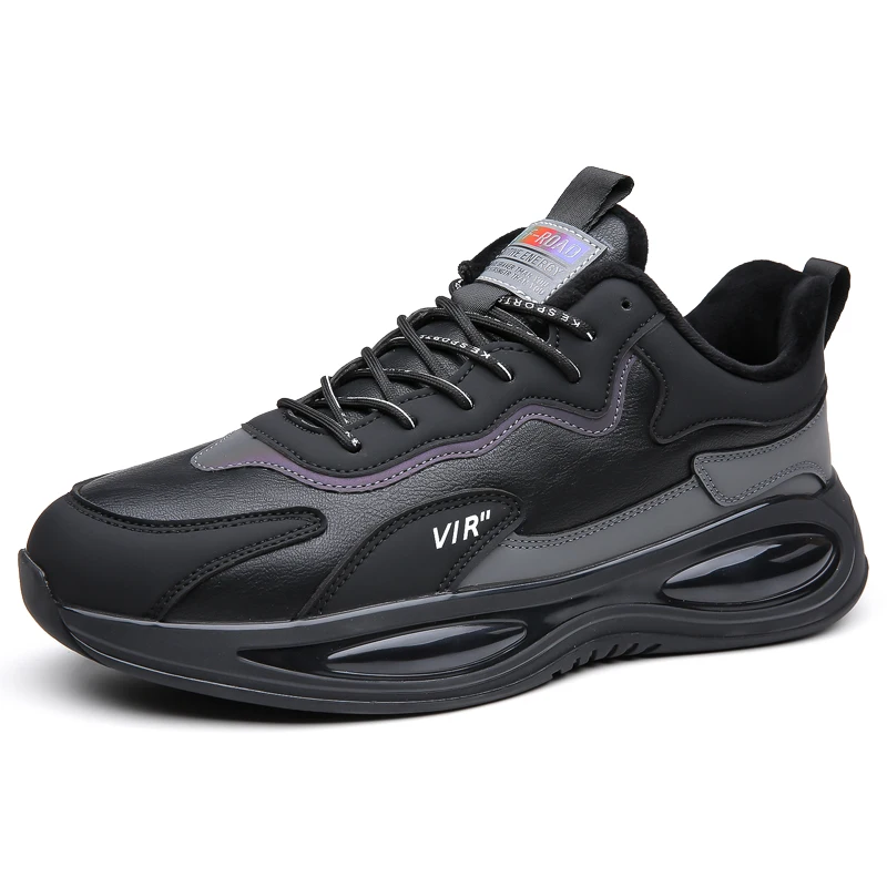 

Oulylan Stylish Wear Resistant Running Shoes PU Leather Waterproof Casual Sports Footwear Antiskid Lace Up Sneakers for Men