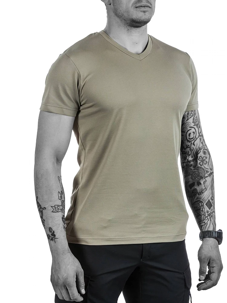 UFPRO Summer Men's Hiking Quick Drying Clothes Solid Color T-shirt V-neck Quick Drying Short Sleeves