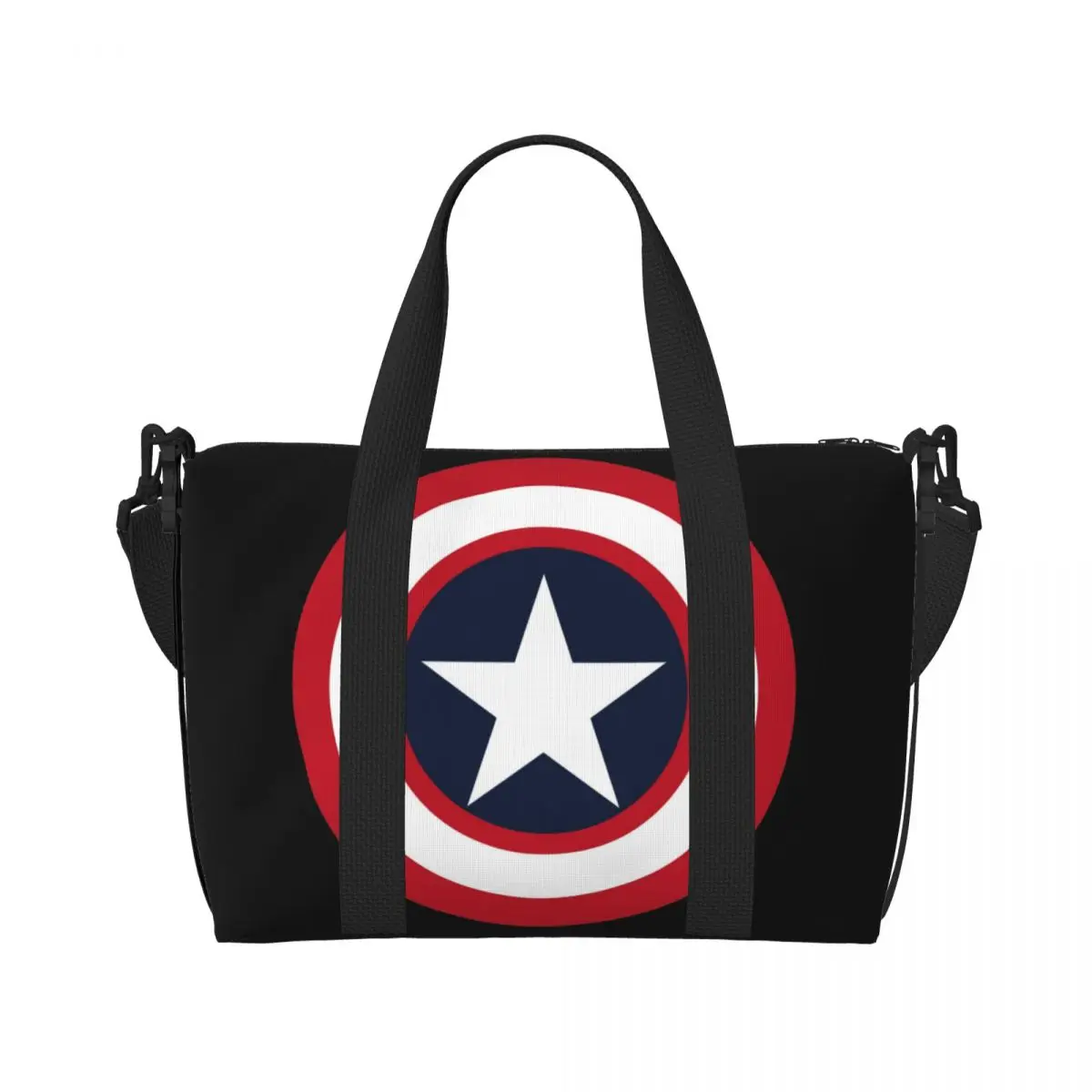 Custom Large Superhero Tote Bag for Women Captain America Shield Shoulder Shopper Gym Beach Travel Bag