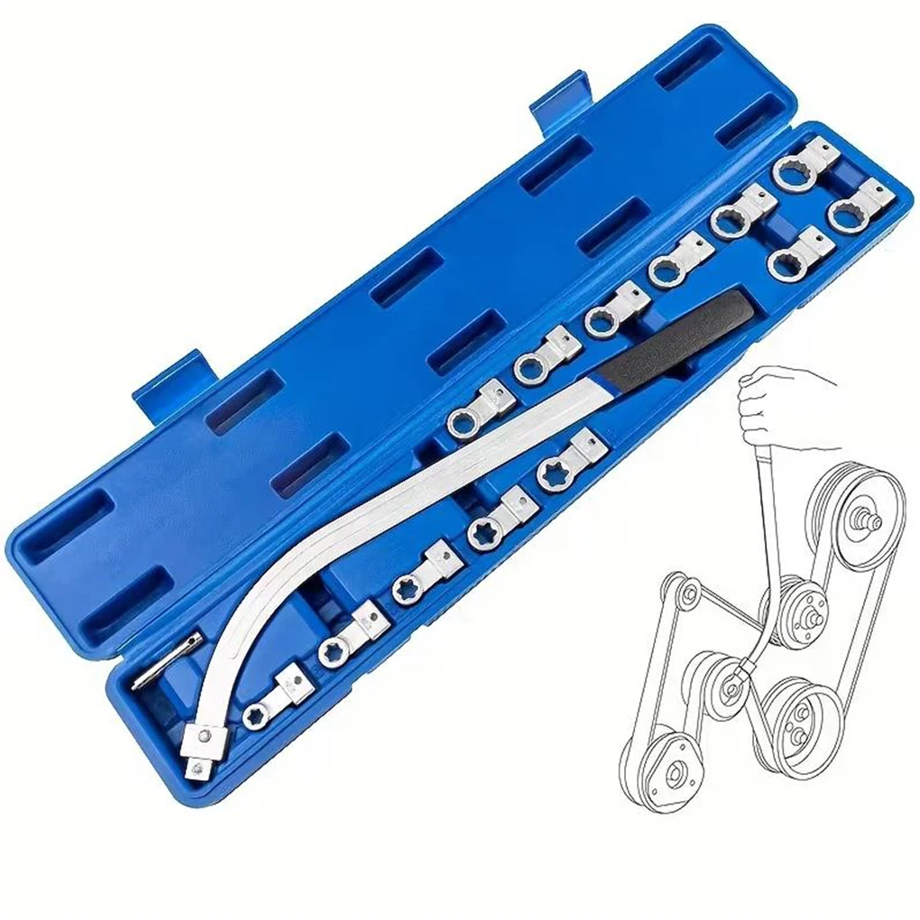Tensioner Adjustment Wrench Set With Belt Tensioner Spanner Featuring Arc-shaped Handle Narrow Engine Spaces