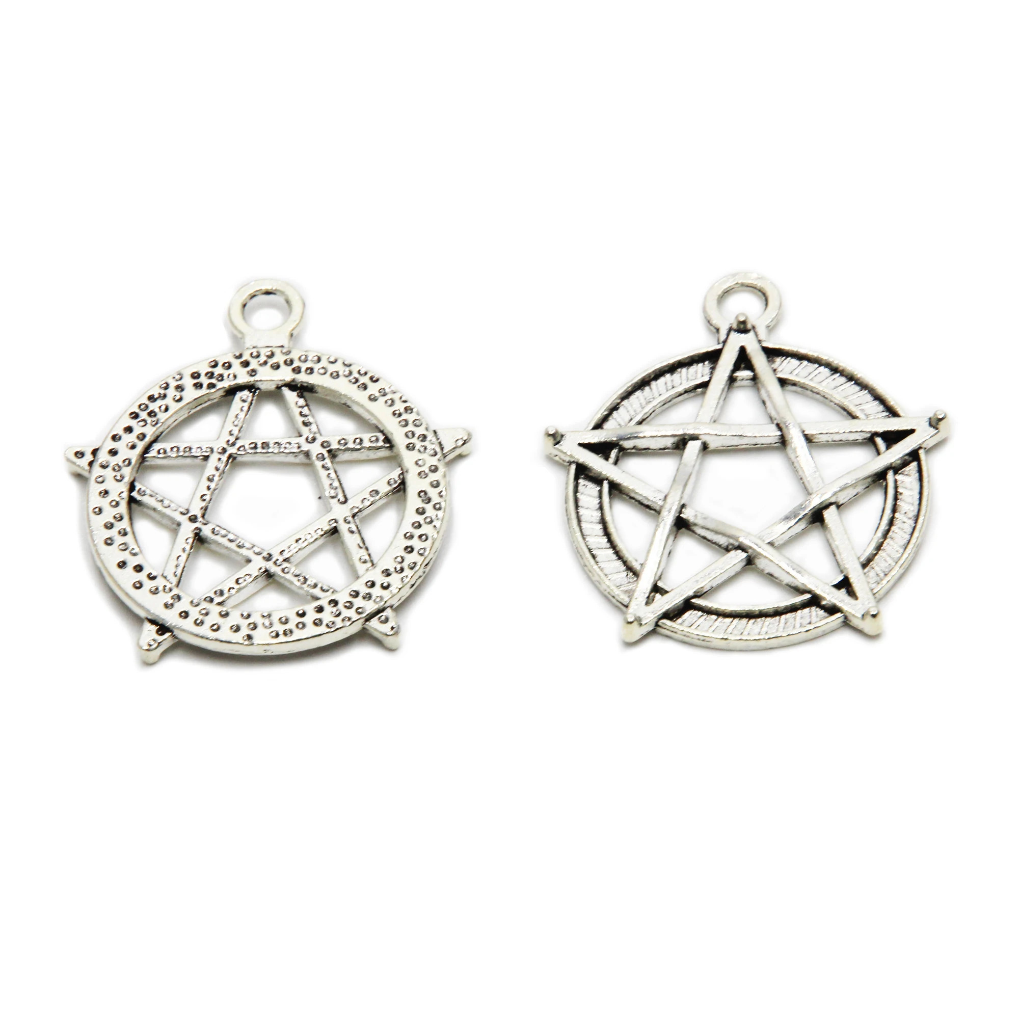 10pcs Pentagram Star Circle Pendant Antique Tibetan Silver Tone Zinc Alloy 28*30mm