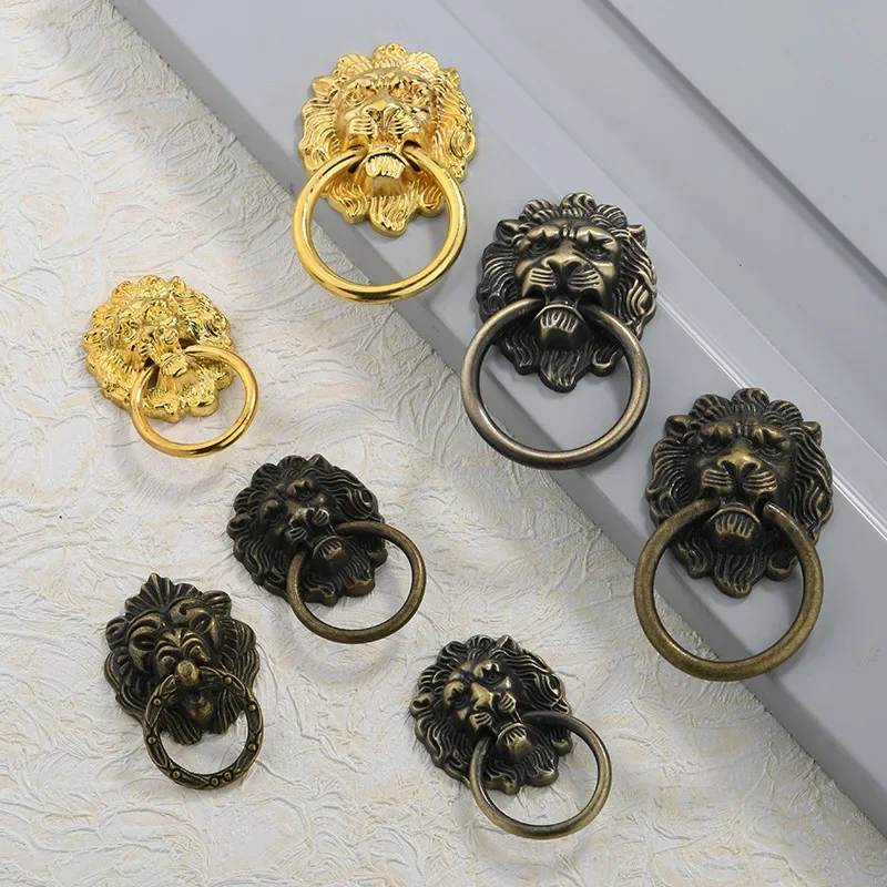 4PCS Furniture Handles 67*43mm Beast for Lion Head Antique Alloy Handle Wardrobe Drawer Door Pull Retro Decoration With Screw