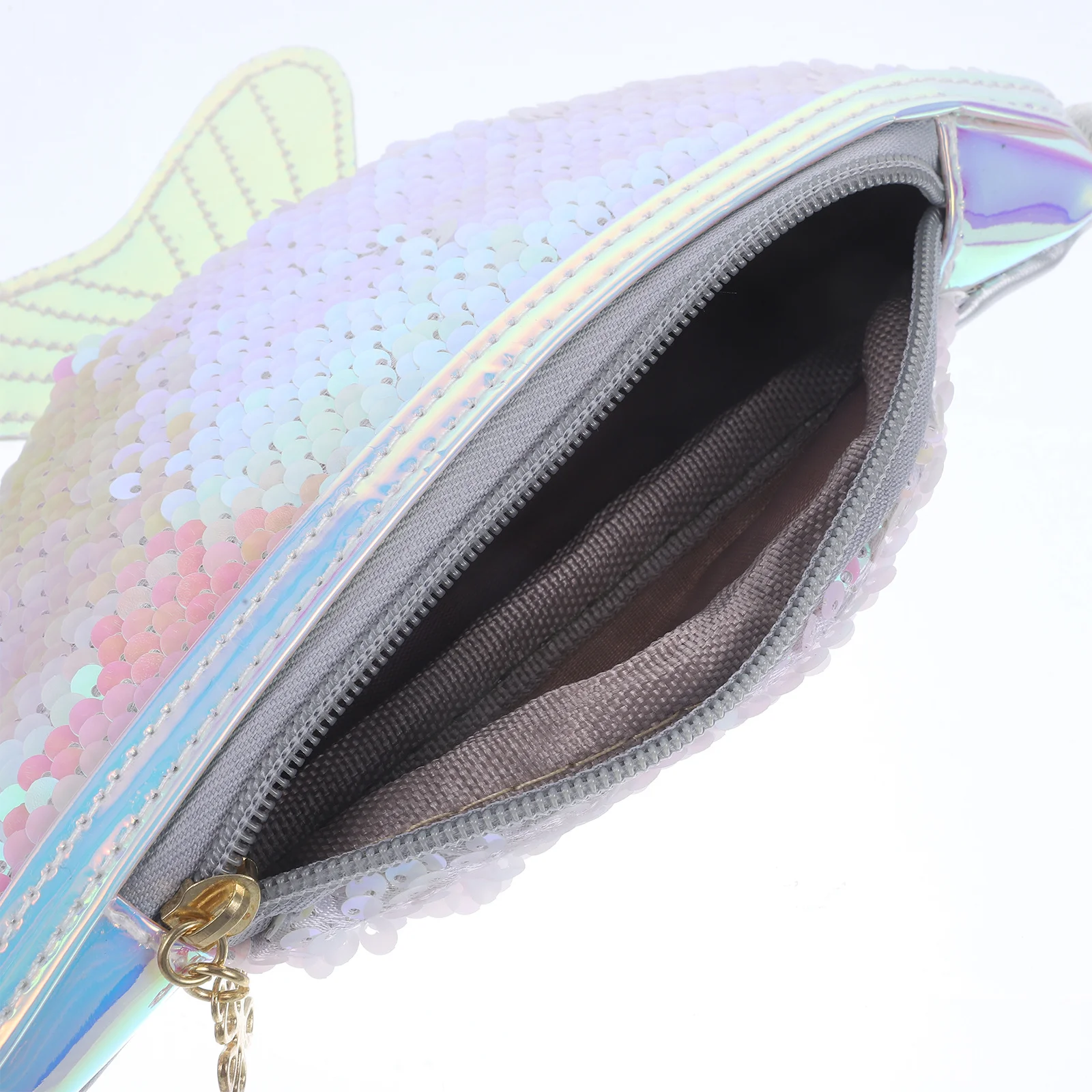Riñonera de cola de pez con lentejuelas blancas, bandolera ligera de PU, bolso de pecho multifuncional, riñonera deportiva informal
