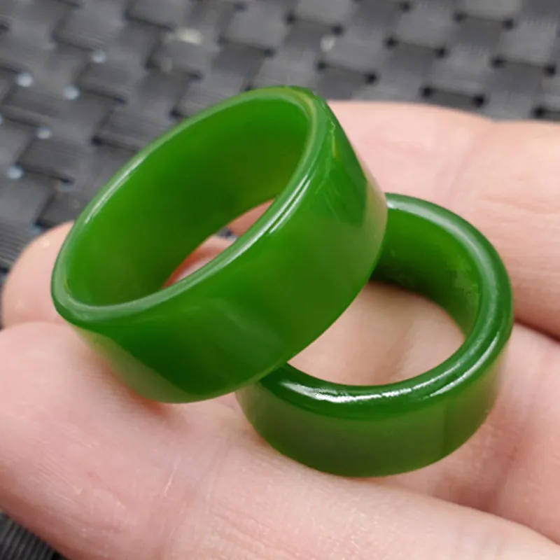 

Natural Green Jade Handmade Carved Wide Edition Ring, Fashionable Boutique Jewelry, Men's and Women's Ring Gift