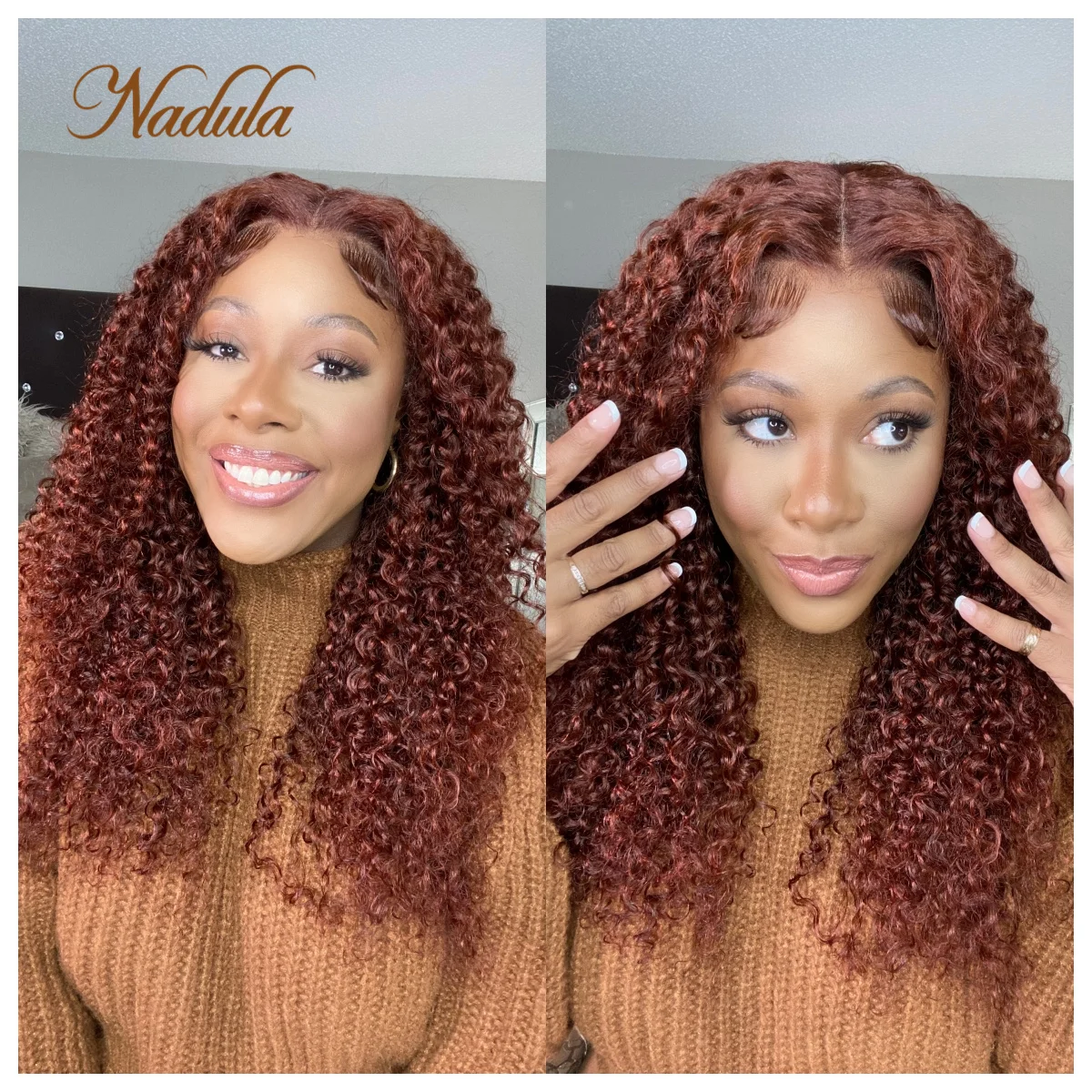 Nadula Hair-Perruque Lace Bye Noeuds Prédécoupée, Cheveux Bouclés, Rouge, Brun Foncé, Auburn, 7x5, Densité 150%, Sans Colle avec Cheveux de Bébé