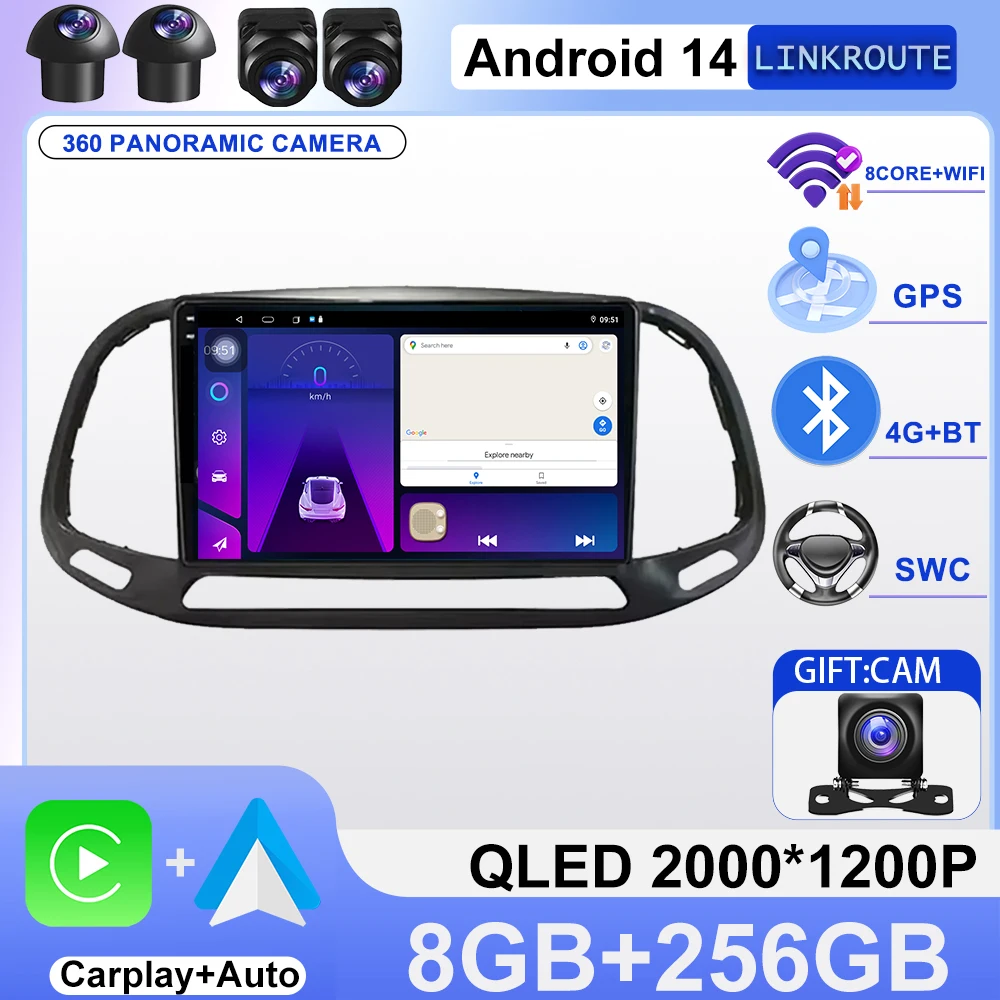 Android 16 Car Radio For Fiat Doblo 2015 2016 2017 2018 2019 2020 GPS Navigation Android Auto Carplay Wifi Stereo Unit No 2din