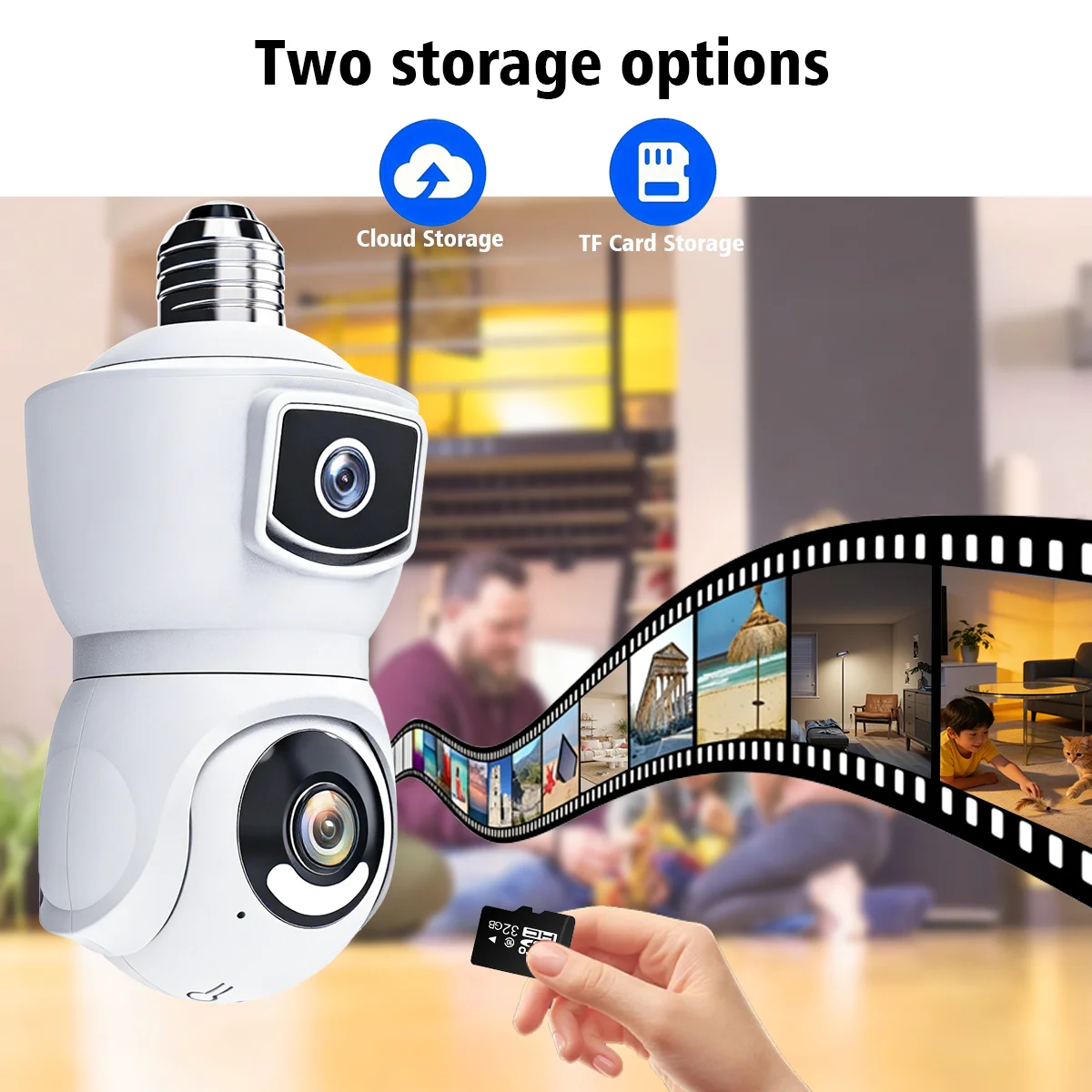 8MP E9S Indoor Bulb WiFi Camera with 4K Dual Lens, High-Definition Night Vision, Human Detection, and Two-Way Voice Control。
