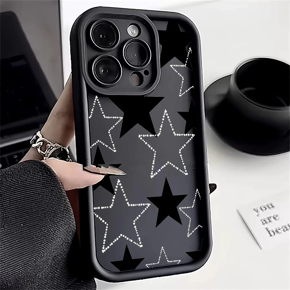 Phone Case For Realme 13 12 11 10 Pro Plus 9 8 C67 C63 C61 C55 C51S GT6 6T Neo 6 SE Black White Star Pattern Soft Silicone Cover