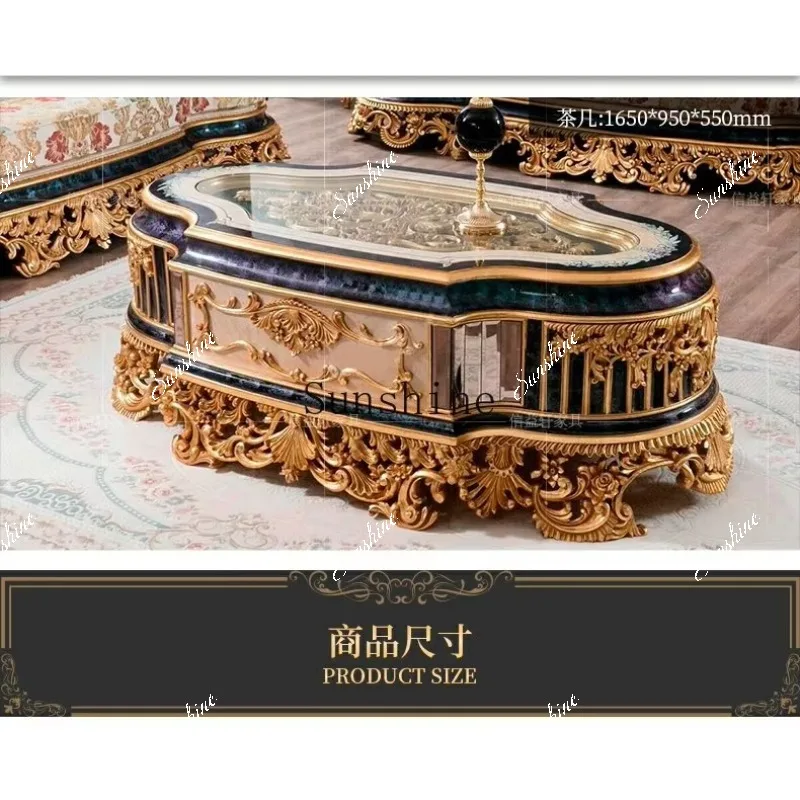 European all-solid wood crown carved sofa coffee table combination large apartment  FT
