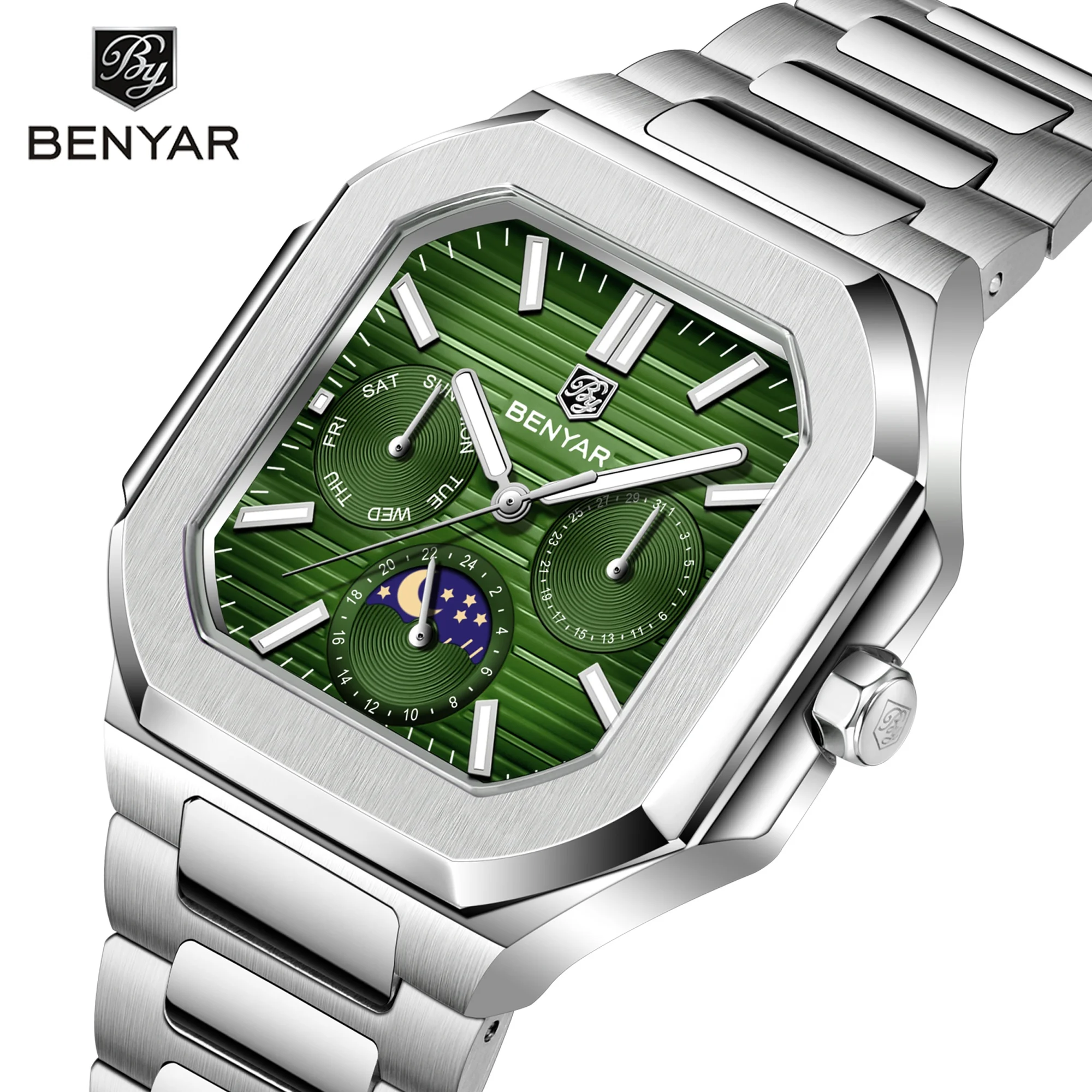 

BENYAR 5221, модные мужские кварцевые часы, роскошные светящиеся водонепроницаемые стальные ремешки, элегантные деловые часы для мужчин, reloj hombre