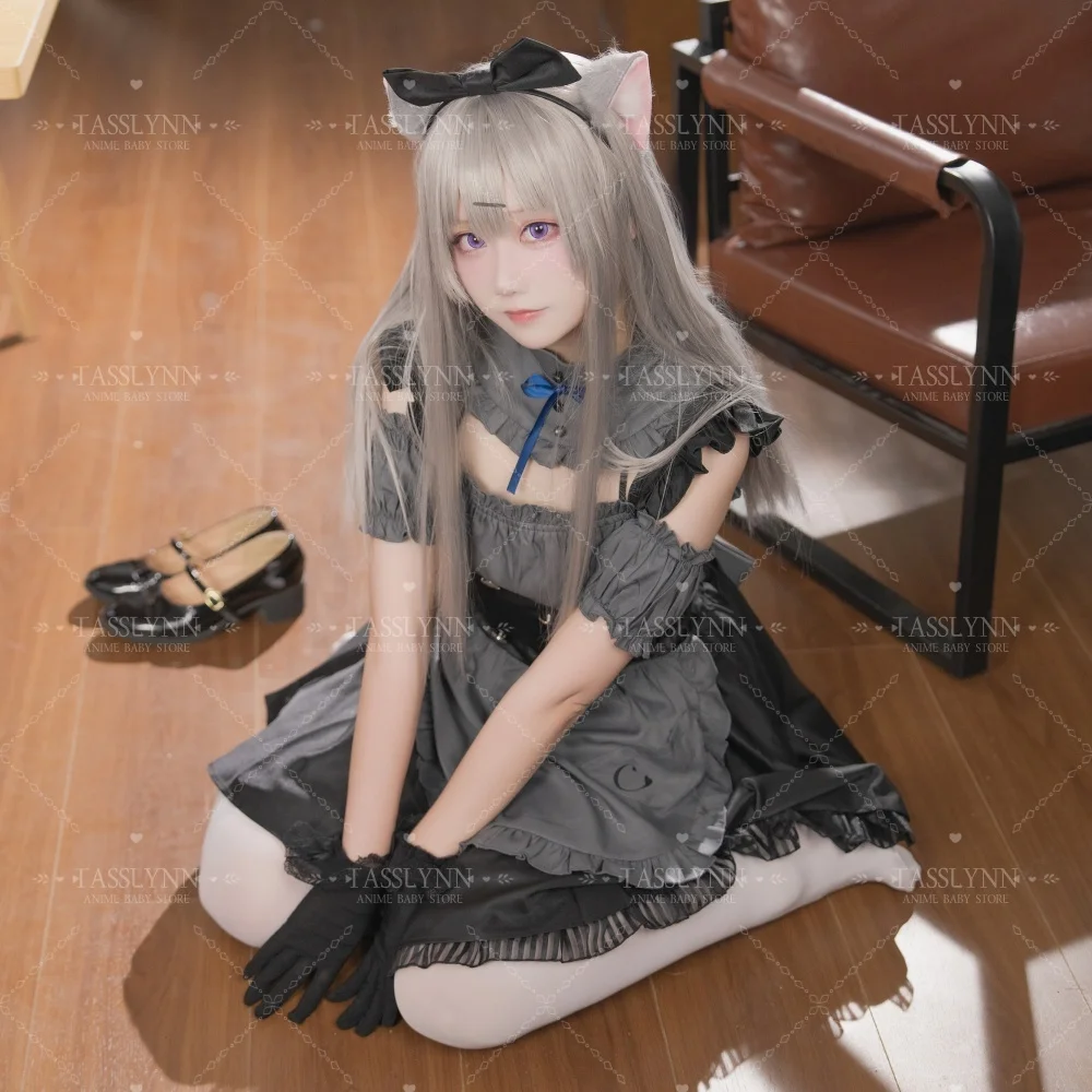 

Anime Chocolate Lovers Chieri Cosplay Maid Dress Cat Girl Ichika Outfit for Party Role Play Frilled Cat Ear Maid Outfit