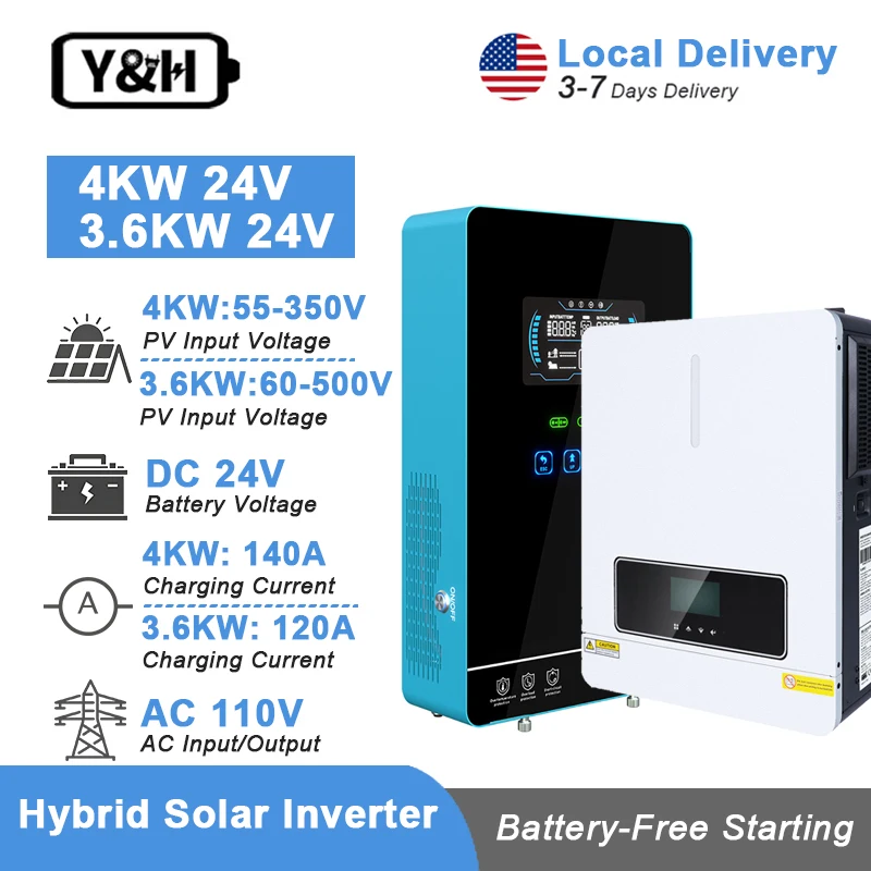 Inversor Solar híbrido Y & H 4000W/3600W 24Vdc 110V/120Vac inversor doméstico de onda sinusoidal pura con controlador Solar MPPT 140A/120A