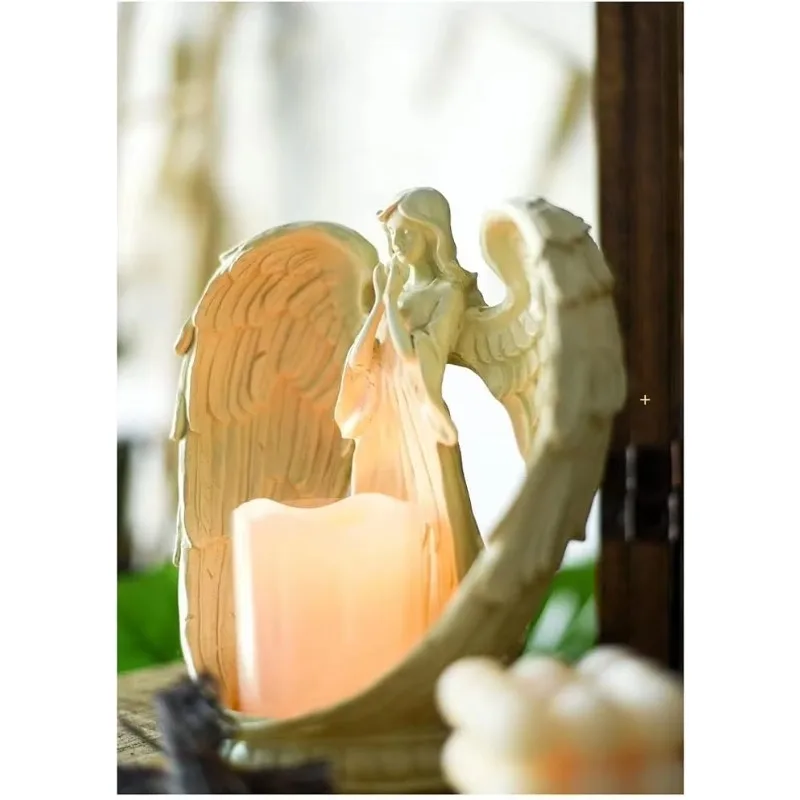 Angel Wing Resin Holder Retro Girl Candle LED Home Desktop Bedroom Living Room Decor
