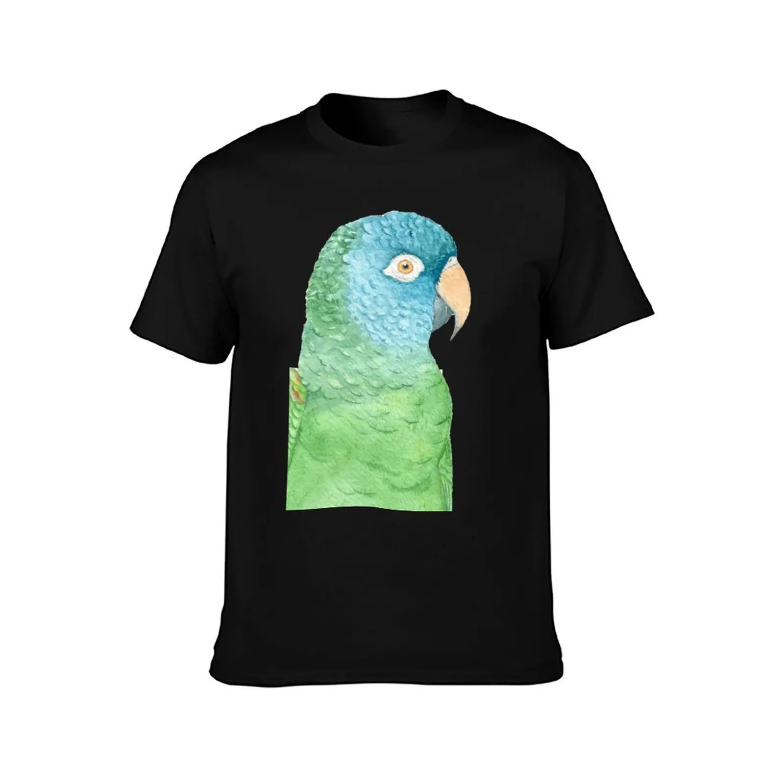 Watercolor blue crowned conure - parakeet painting T-Shirt Retro Style Print Casual Top T-Shirt