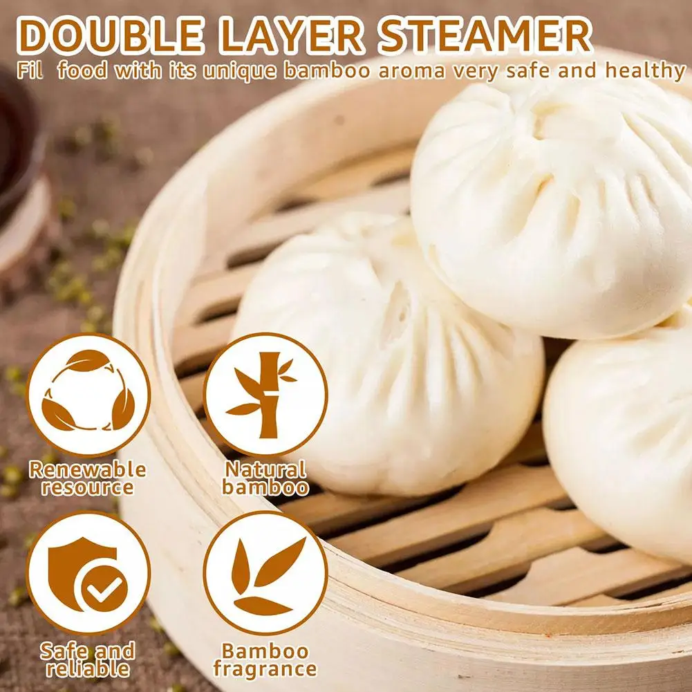 Vaporizador de bambú de 18cm, cesta de vapor para bolas de masa, pescado, arroz, bollos al vapor, vaporizador calentado, herramientas de cocina chinas Dim Sum