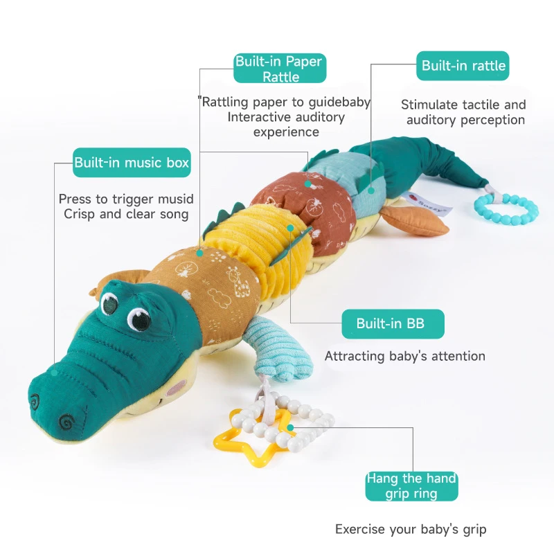 Infant Toys Baby Rattle Musical Soft Plush Toys Cute Animal Crocodile Activity Soft Toys Newborn Teether Tummy Time Toys Gifts