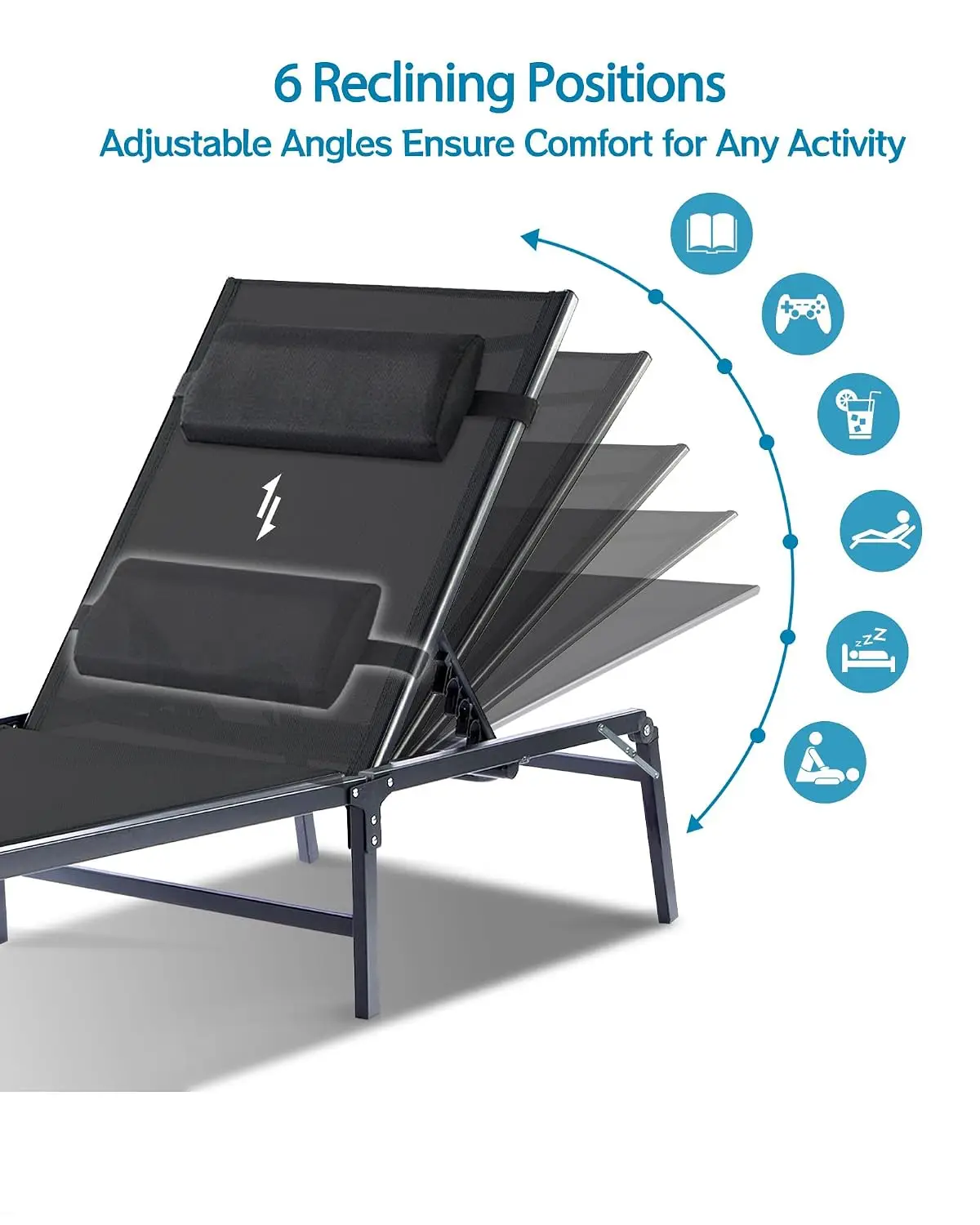 Foldable Chaise Lounge 2 Pack with Cup Holder, Assemble-Free Outdoor Lounge with Detachable Pillow  Customized
