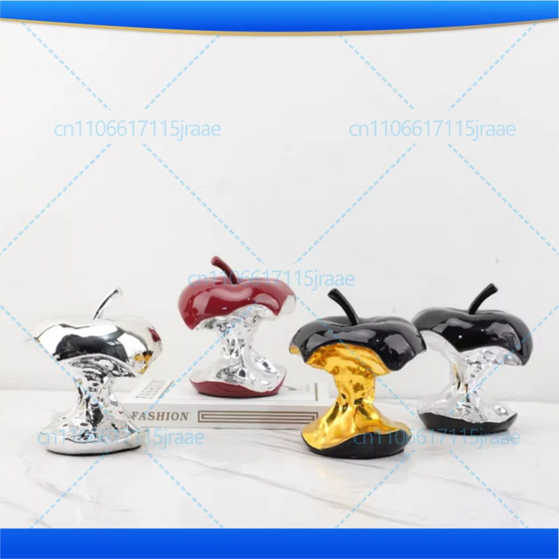 Silver Chipped Apple Resin Statue Delicious Fruits Modern Crafts Desk Decoration Ornaments Fruit Sculpture Room Aesthetics Decor