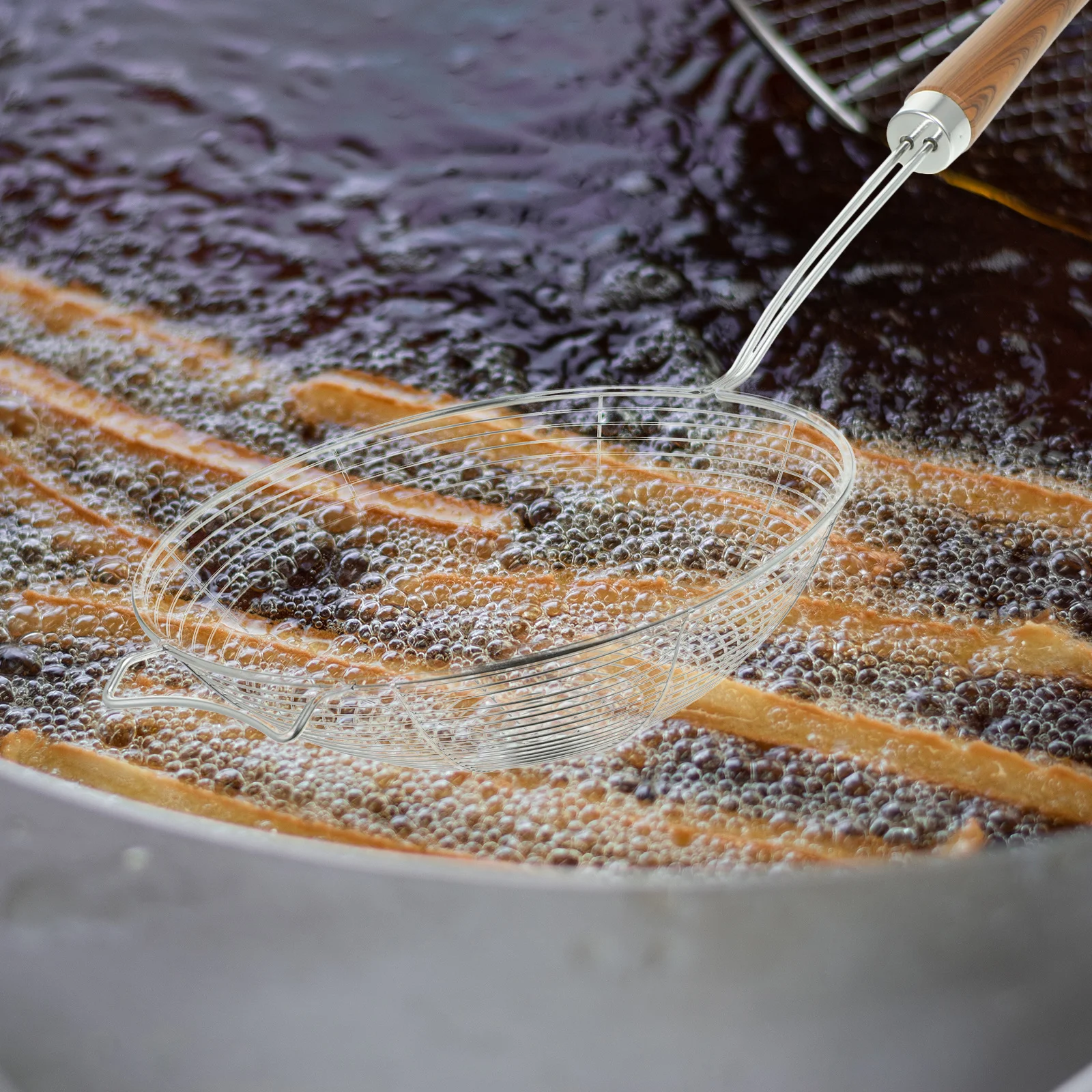 

1Pcs Kitchen Skimmer Spoon Stainless Steel Mesh Strainer for Fried Food Noodles Spicy Hot Pot Cooking Tool with Comfort Grip