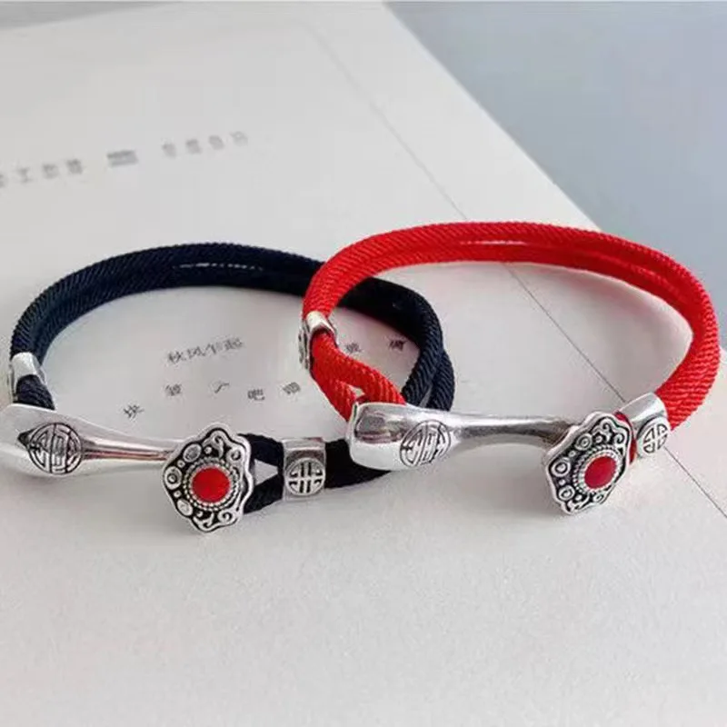 Retro Auspicious Couple Bracelet for Men Jewelry Popular Women Handmade Weaving Red Rope Anklet For Lady Bracelet Gift For Lover