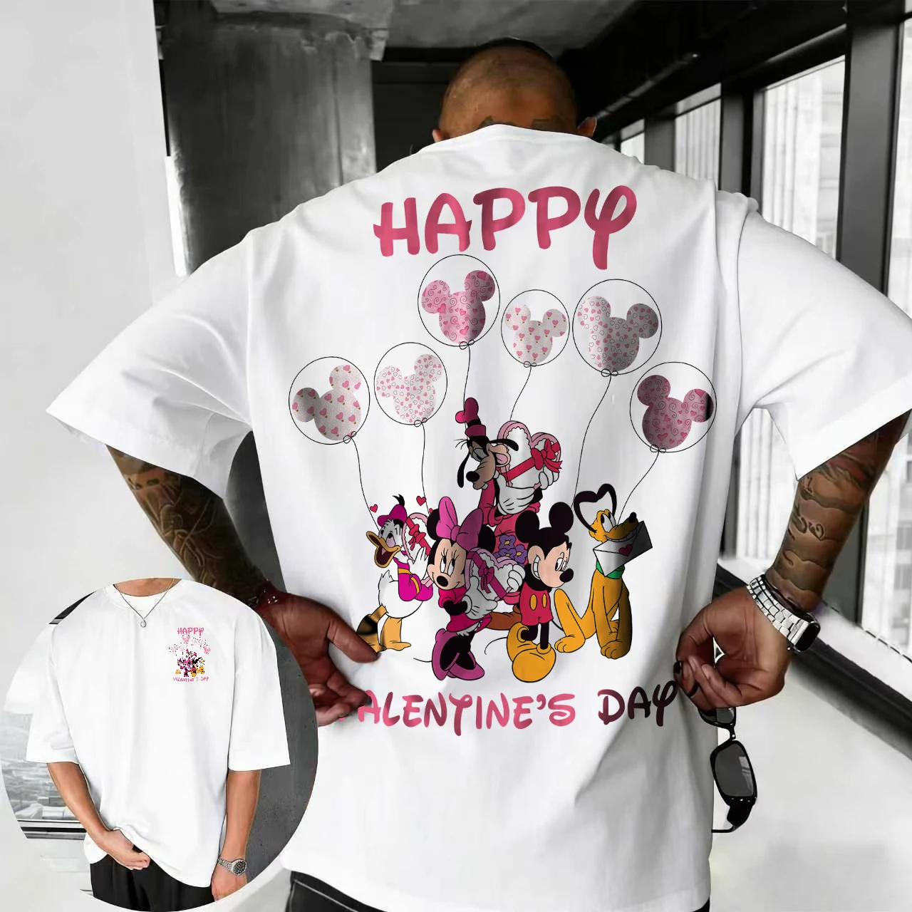 

2026 Summer Disney Mickey and Minnie T-shirt Men's Street Fashion 100% Pure Cotton Short-sleeved Casual Loose Breathable Top